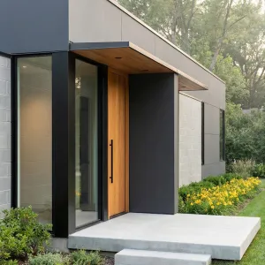 Minimalist Entry With Framed Wood Pivot