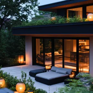 Roof Garden With Japanese Lanterns and Seating