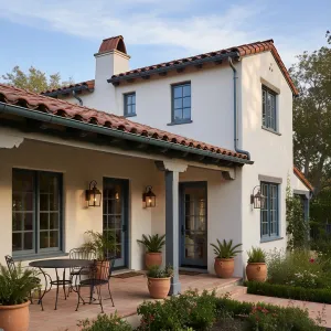 Terracotta Porch With Blue Trim