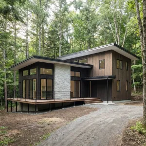 Cantilevered Woodland Stone Studio Home