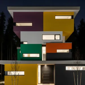 Neon Bento House With Sliced Openings