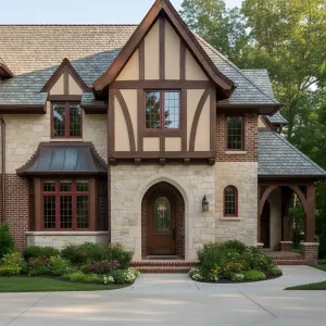 Timber-Scroll Tudor With Stone Poise