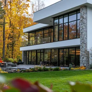 Modern Glass Haven Amidst Autumn Splendor