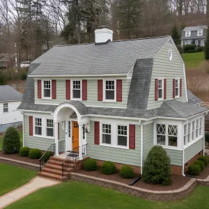 Mint-Gambrel Colonial With Cranberry Shutters