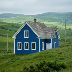 Cobalt Meadow House Among Rolling Hills