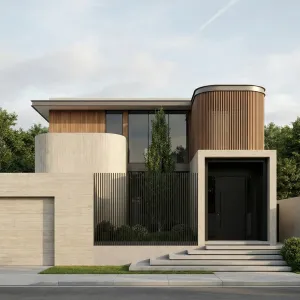 Curved Timber Courtyard Streetfront Residence