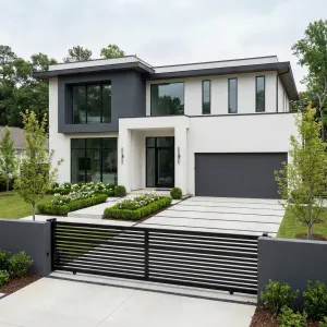 Monochrome Garden House With Stripe Gate