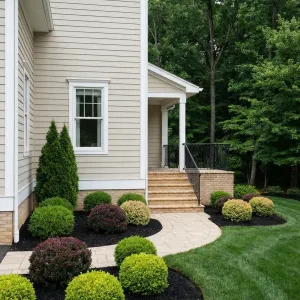 Curved Courtyard Entry With Sculpted Shrubs