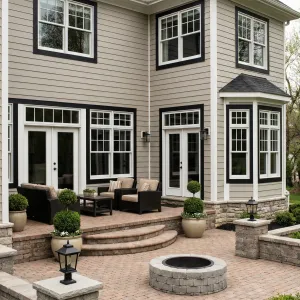 Stepped Brick Courtyard With Central Fire Ring