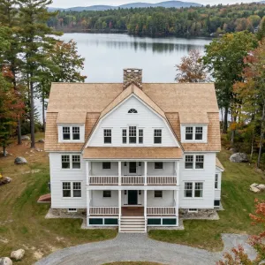 Lakeside White Lodge With Twin Porches