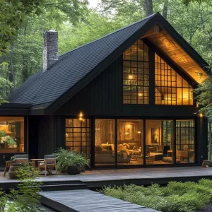 A-Frame Noir Retreat Among Emerald Foliage