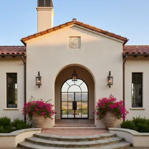 Stucco Portico With Iron-Framed Arch