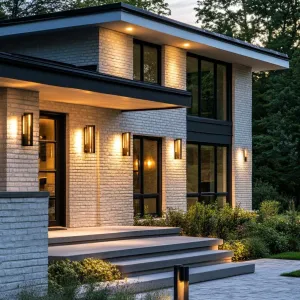 Preview of Modern White Brick House with Sleek Lighting