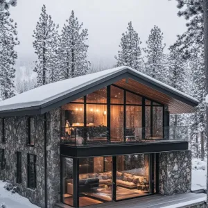 Secluded Stone Sanctuary in Snowy Forest