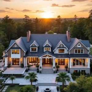 Dreamy Sunset Over Grand Farmhouse
