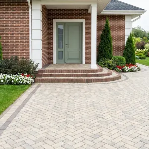 Neat Brick Entry Court With Garden Edges