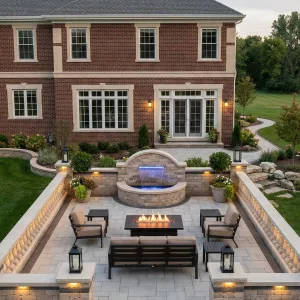 Formal Courtyard Lounge With Water Wall