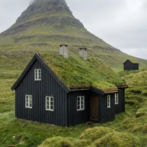 Grassroof Hideaway Beneath Misty Peak