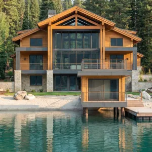 Sunwashed Timber Atrium Beside Lagoon