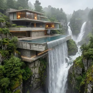 Cliffside Infinity Haven Above Waterfall