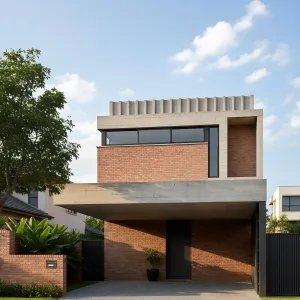 Raked Parapet Brick Porch House