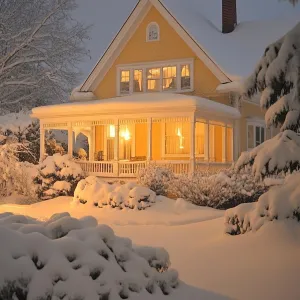 Cozy Yellow House in a Winter Wonderland