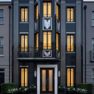 Midnight Chevron Facade Deco Townhouse