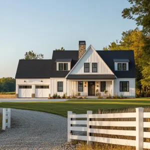 Large Farmhouse with White Ranch Fence