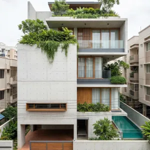 Courtyard Lagoon Verdant Concrete Home