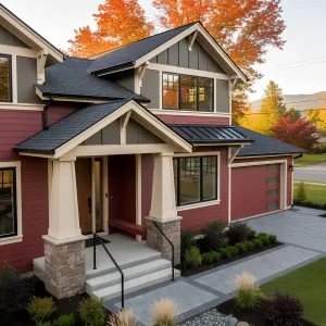 Autumn Red With Taupe Timber Lines