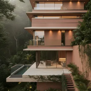 Misty Terrace Layers Over Rainforest