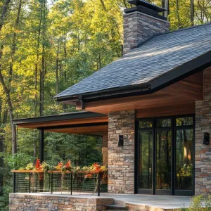 Modern Black Steel and Dark Wood Exterior