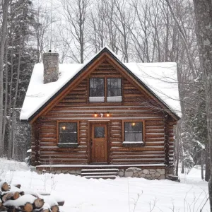 Quaint Log Cottage in a Snowy Embrace
