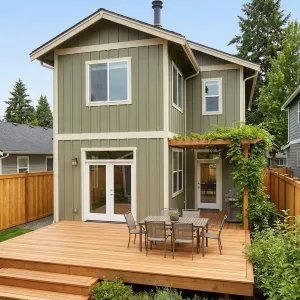 Backyard Gathering Deck With Vine Pergola