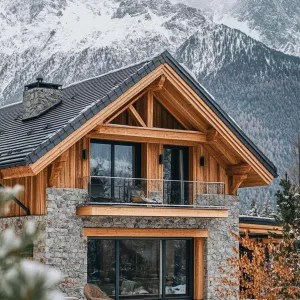Rustic Wooden Beams With Stone Accents