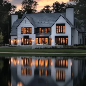 Tranquil Twilight Manor by the Gleaming Pond