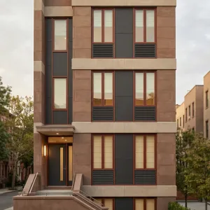 Geometric Brownstone With Framed Urban Facade
