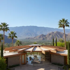 Retro Oasis with a Mountain Backdrop