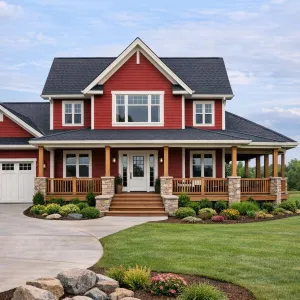 Country Veranda Home In Barn Red