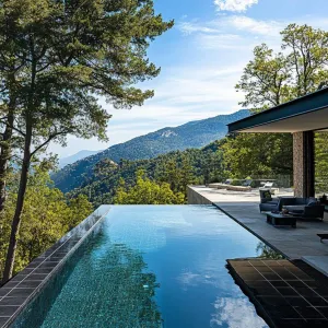 Minimalist Black-tiled Pool With LED Lighting