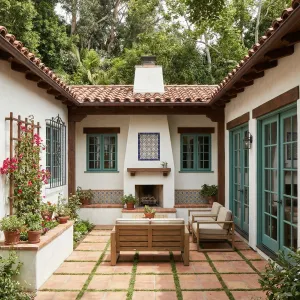 Tile-Adorned Courtyard With Cozy Hearth