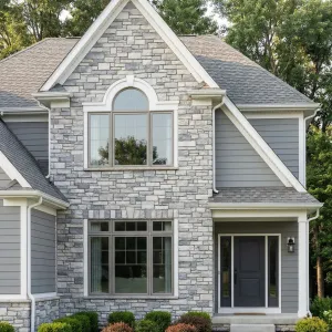 Crisp Gray Stone Gable Front