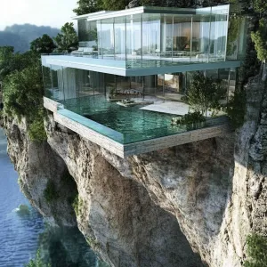 Floating Glass Mansion On a Cliff