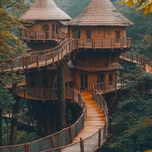 Treehouse-Style Mansion With Rope Bridges