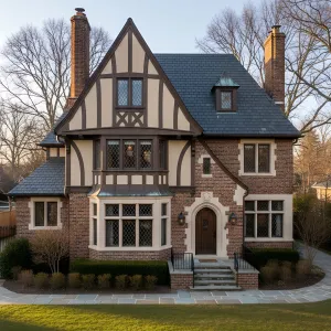 Chocolate-Trim Half-Timber Tudor Manor