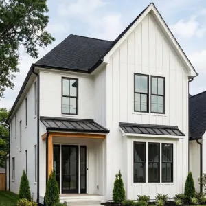 Monochrome Gabled Home With Metal Accents