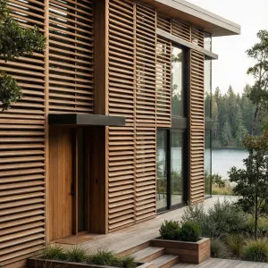 Lakeside Slatted Timber Retreat