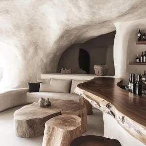 Cave-Inspired Living Room with Rustic Charm