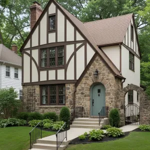 Stone-Arch Tudor with Aqua Door