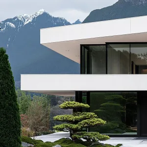 Smooth, White Concrete Walls With Bamboo Accents